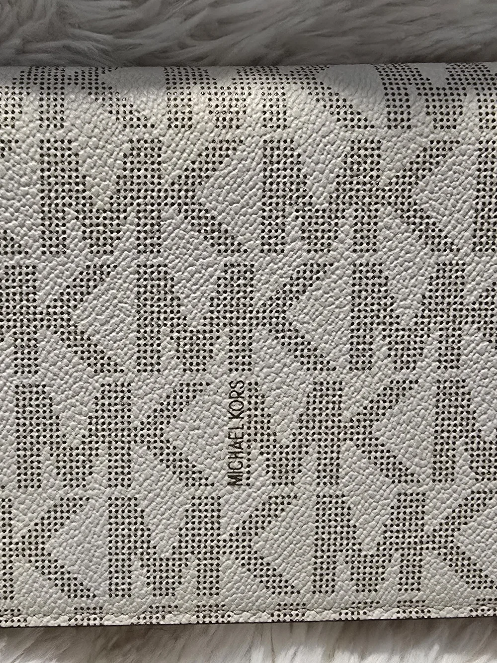 Michael Kors White Logo-Print Leather Clutch / Wallet with Gold Hardware